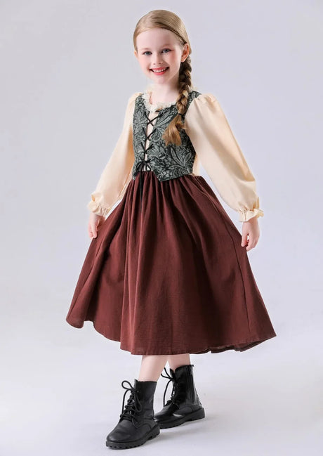 Medieval Peasant Children Cosplay Halloween Stage Performance Costumes