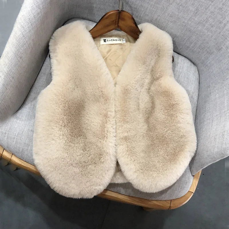 Baby Girls Faux Fur Vest Winter Outfits Kids Warm Sleeveless Coat Infant Toddler 6M-7Y Outerwear