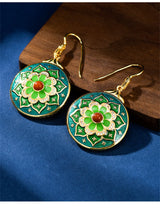 Green Lotus S925 Sterling Silver Locket Pendant Earrings Cloisonne Enamel
