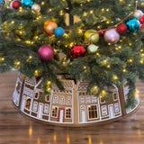 Gingerbread Houses Christmas Tree Collar with LED Lights Xmas Tree Skirt PVC Reusable Xmas Tree Base Cover