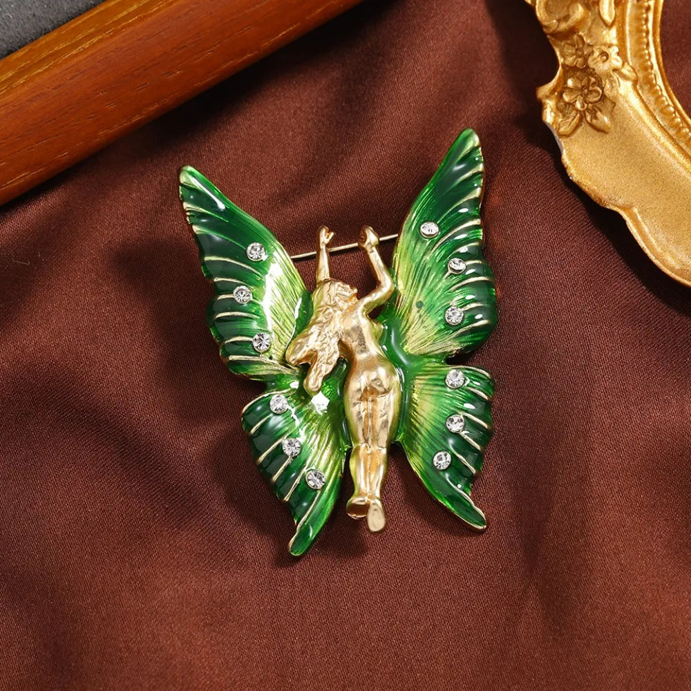 The Green Fairy Cupid Butterfly Bee Brooch