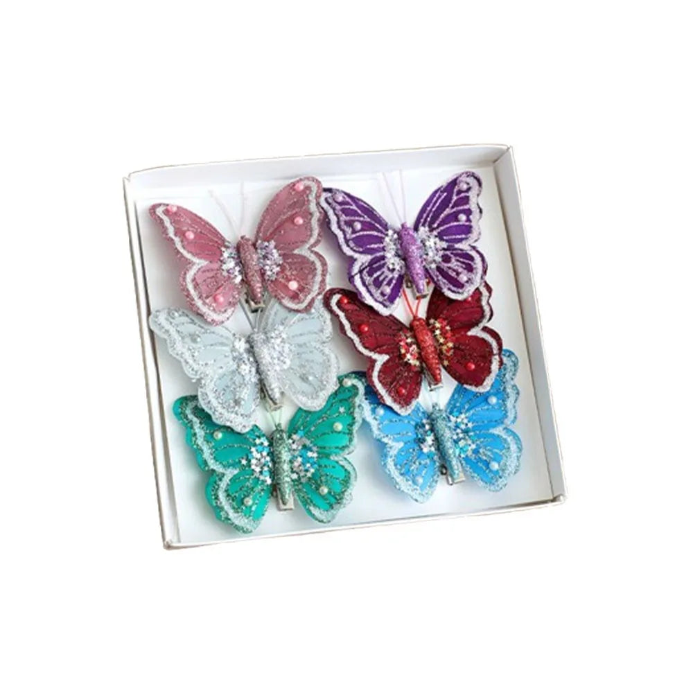 Glitter Christmas Butterflies Ornaments Sparkling Christmas Tree Decorations with Clips