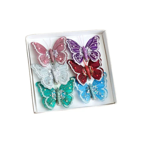 Glitter Christmas Butterflies Ornaments Sparkling Christmas Tree Decorations with Clips