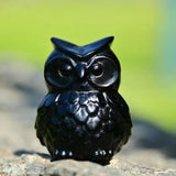 Natural Obsidian Owl Figurine Hand-Carved Stone Statue Decor Ornament Gift Idea