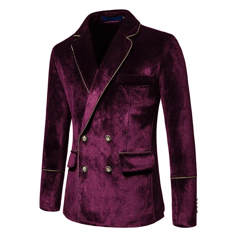 Plush Velvet Suit Two-piece Mens Party Suits Double Breasted Tuxedo Blazers & Pants