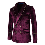Plush Velvet Suit Two-piece Mens Party Suits Double Breasted Tuxedo Blazers & Pants
