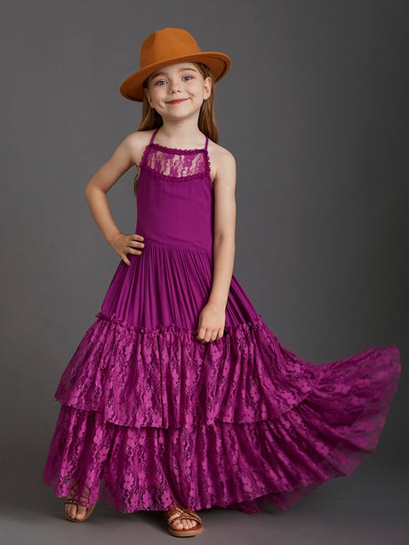 Girls Maxi Lace Chiffon Photoshoot Dresses For 3-15 Years