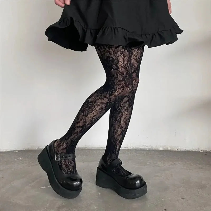 Floral Lace Silk Stockings Fish Net Harajuku Pantyhose
