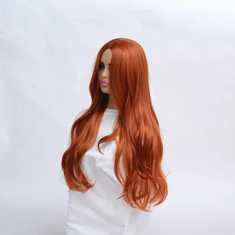 Synthetic Copper Red Wig Cosplay Long Wave Middle Part Heat Resistant Daily Wigs