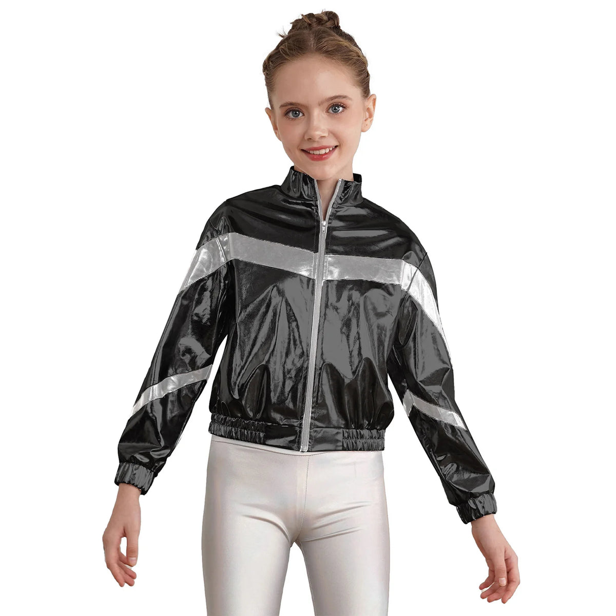Girls Hip-hop Dance Outfit Streetwear Racer Back Tank Crop Top + Long Sleeve Jacket + Pants 3Pcs/Set