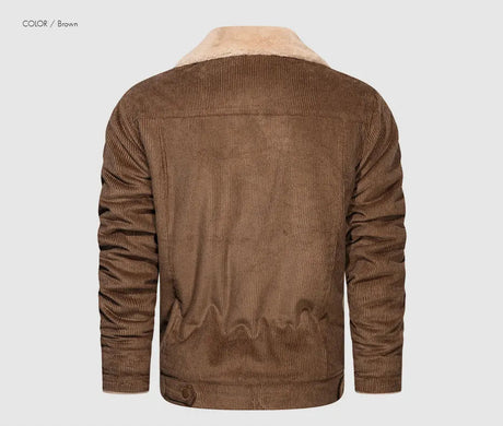 Woodsman Winter Corduroy Jackets Thick Warm Faux Fur Collar Bomber Coat