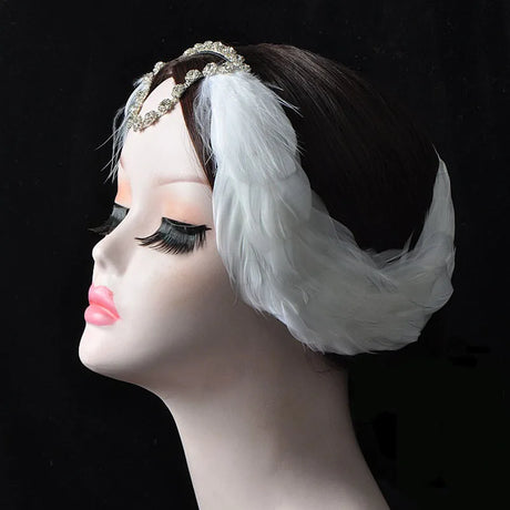 Ballet Swan Lake Headwear White Black Feather Headband With Crystal Rhinestones Ballerina Headdress