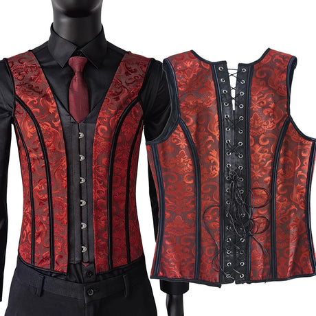 Men's Formal Boned Waistcoat Corset Vest Lace Up Burlesque Performance Stage Costume