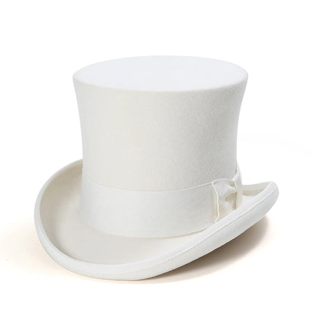 18cm Tall White Wool Felt Top Hat Satin Lined