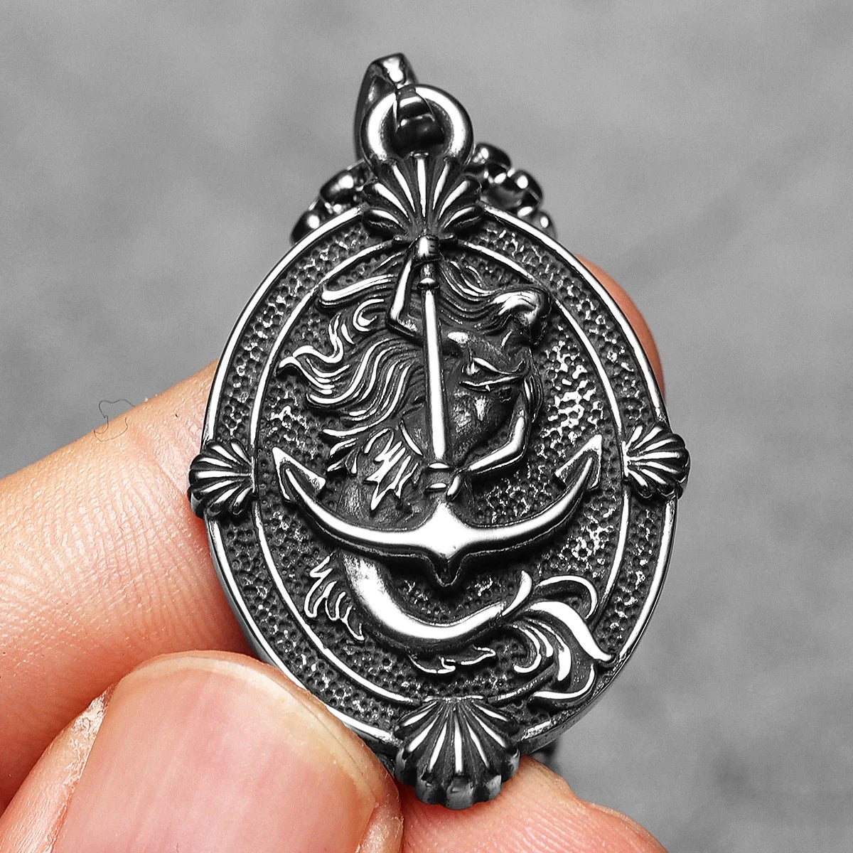 Anchor Mermaid Amulets Necklaces Stainless Steel Pendant Chain