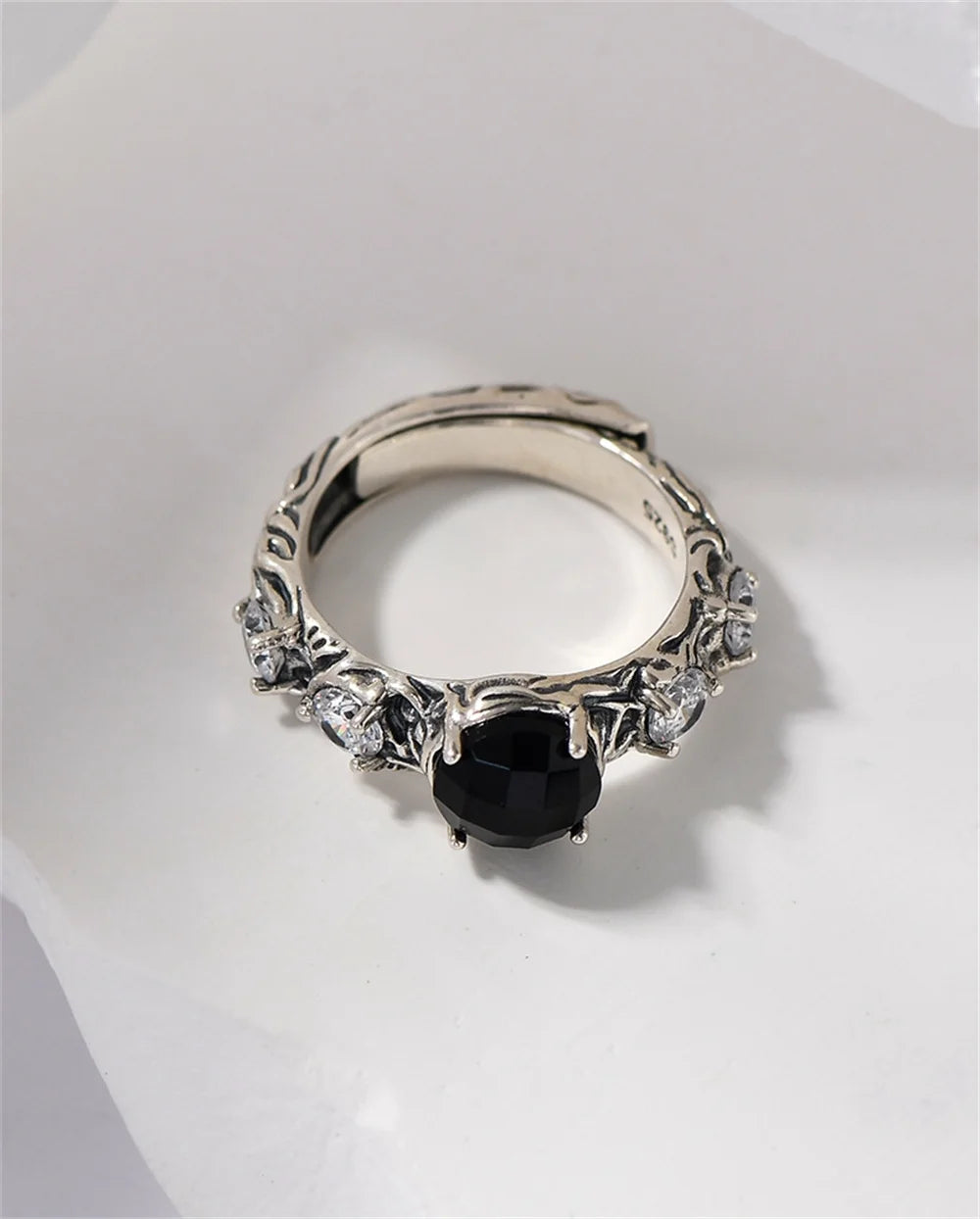 Eternal Night Forest S925 Sterling Silver Ring Agate Zircon