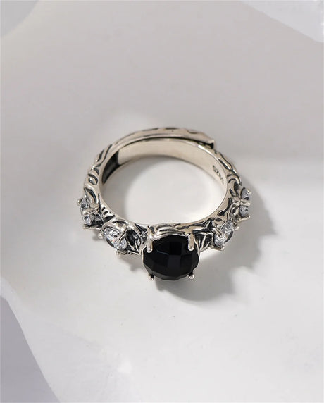 Eternal Night Forest S925 Sterling Silver Ring Agate Zircon