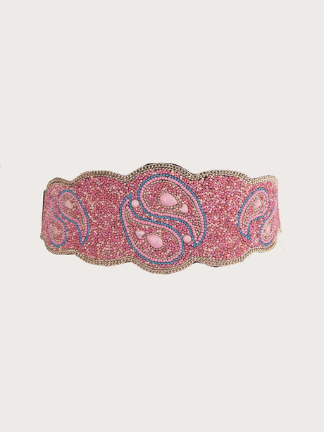 Boho Beaded Elastic Waist Wide Belt