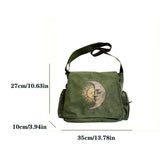 Sun Moon Print Canvas Shoulder Bag Crossbody Messenger Bag