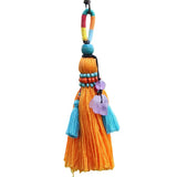 Boho Colourful Crystal and Beading Tassel Keychains Amethysts Purple Crystal Charm Long Tassel Keyrings Hanging Decor