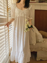 Summer Cotton Women's Sleepwear Antique French Style Lace Nightgown Nightdress