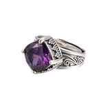 Token of the Wyverns S925 Sterling Silver Ring Ancient Pattern Rhombus Purple Zircon