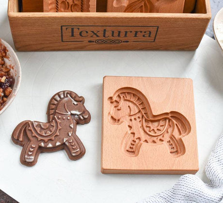Easter Christmas Wooden Cookie Mould Gingerbread Embossing Stamp Baking Tools