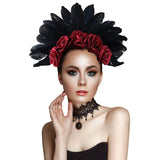 Carnival Showgirl Feather Rose Halo Headpiece Hairband Costume Headdress