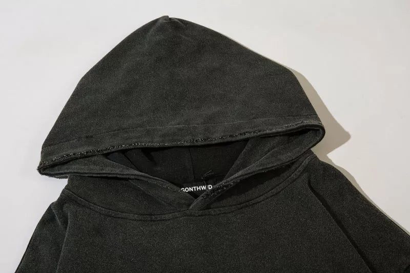 Fangs Ripped Patch Mens Hoodie Sweatshirt Y2K Grunge Hooded Streetwear