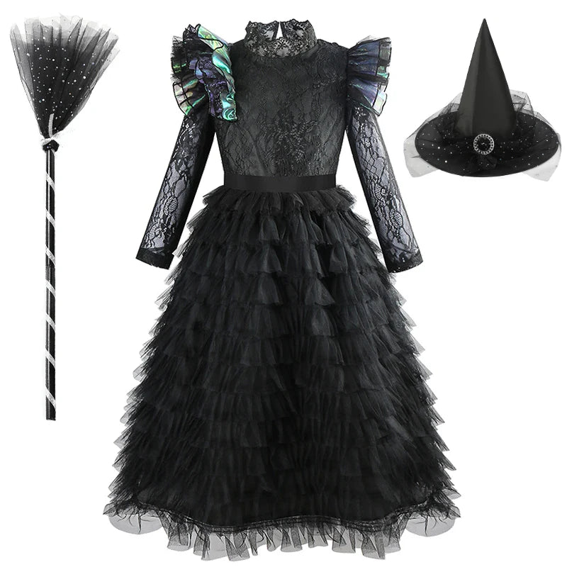 Wicked Glinda and Elphaba Girl's Tiered Costume Dress Sets Witch Halloween Book Week