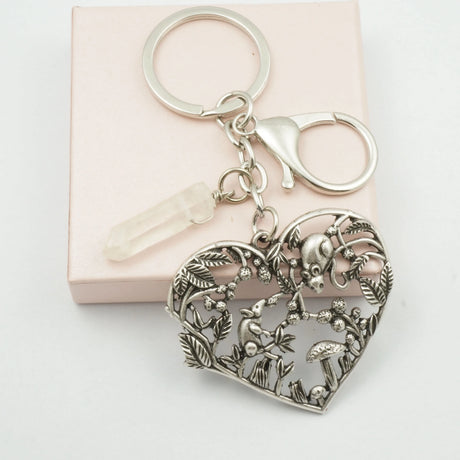 Forest Love Heart Mushroom And Mouse Keyring