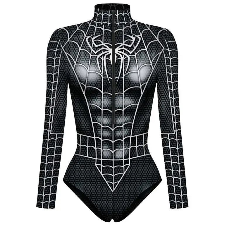 Spiderman Captain America Superhero Printed Long Sleeve Swimwear One-piece Surfing Swimsuit