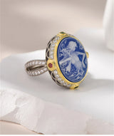 La Belladonna Wraith S925 Sterling Silver Rings Blue Agate White Shell Full Zircon Portrait Jewellery
