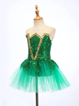 Royal Elf Green Sequins Girls Ballet Dance Dress Tutu Gymnastics Leotard Figure Skating Dance Performance Costume