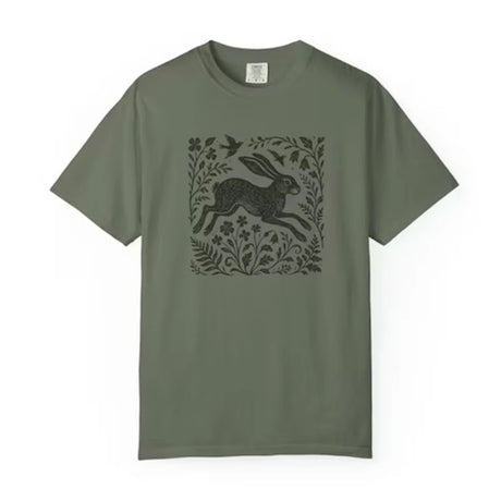 Wild Hare Linoprint T-Shirt Folk Art Forest Animal Naturecore Tee