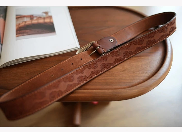Bobby Ray's Genuine Leather Western Cowboy Court Style Embossed Steel Buckle Belt