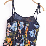 Sharona's Navy Blue Floral Print Spaghetti Strap Dress