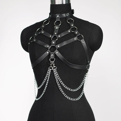 Rib Cage Harness Chest Body Harness Gothic Punk Faux Leather & Chains