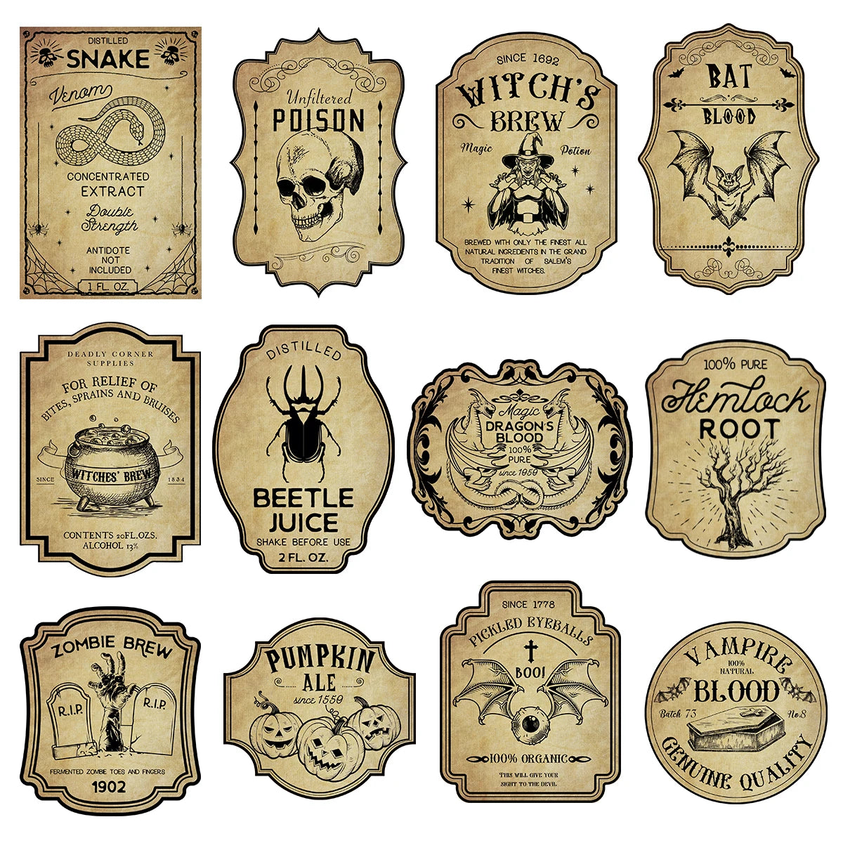 12/24pcs Halloween Witches Bottle Labels Stickers Potion Labels Halloween Decoration
