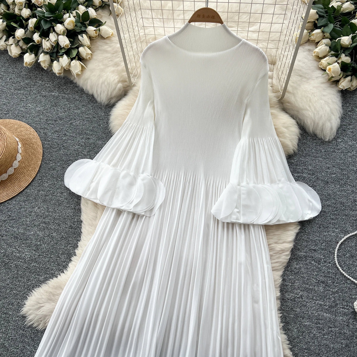 Petal Sleeves Pleated Tassel Dress Eight Colours