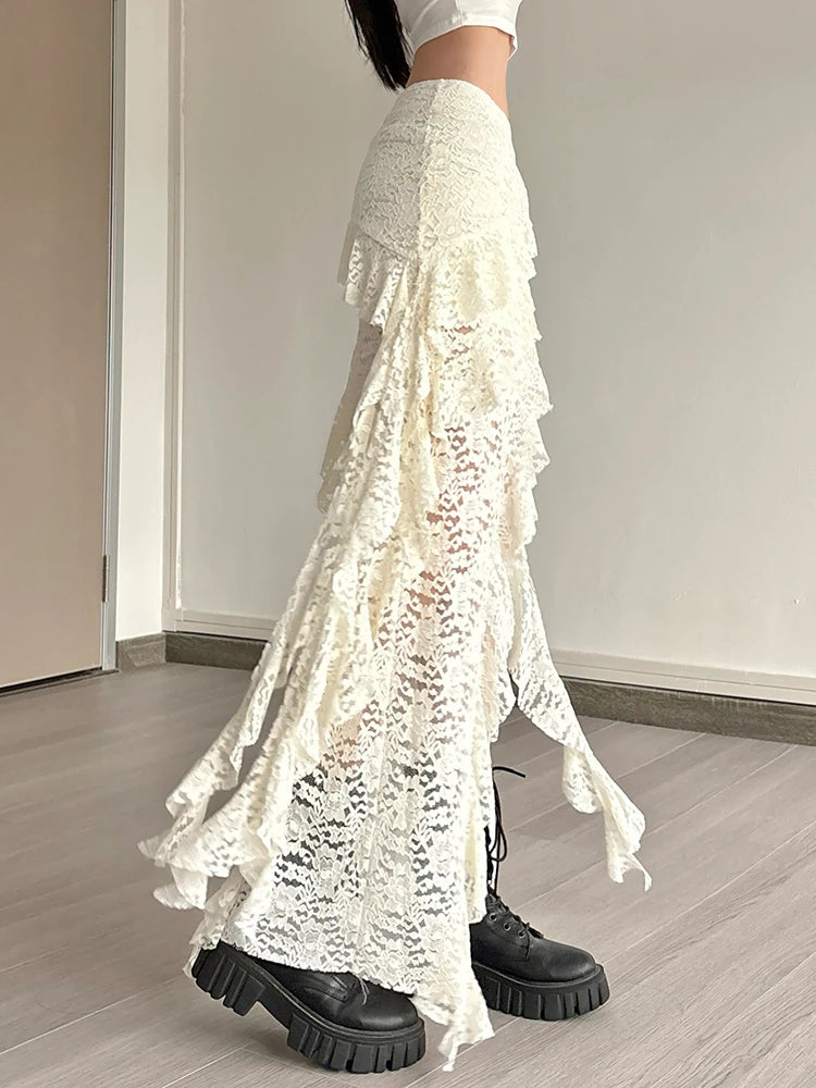 Lace Skirts Irregular Hem Multi-Layered Ruffles
