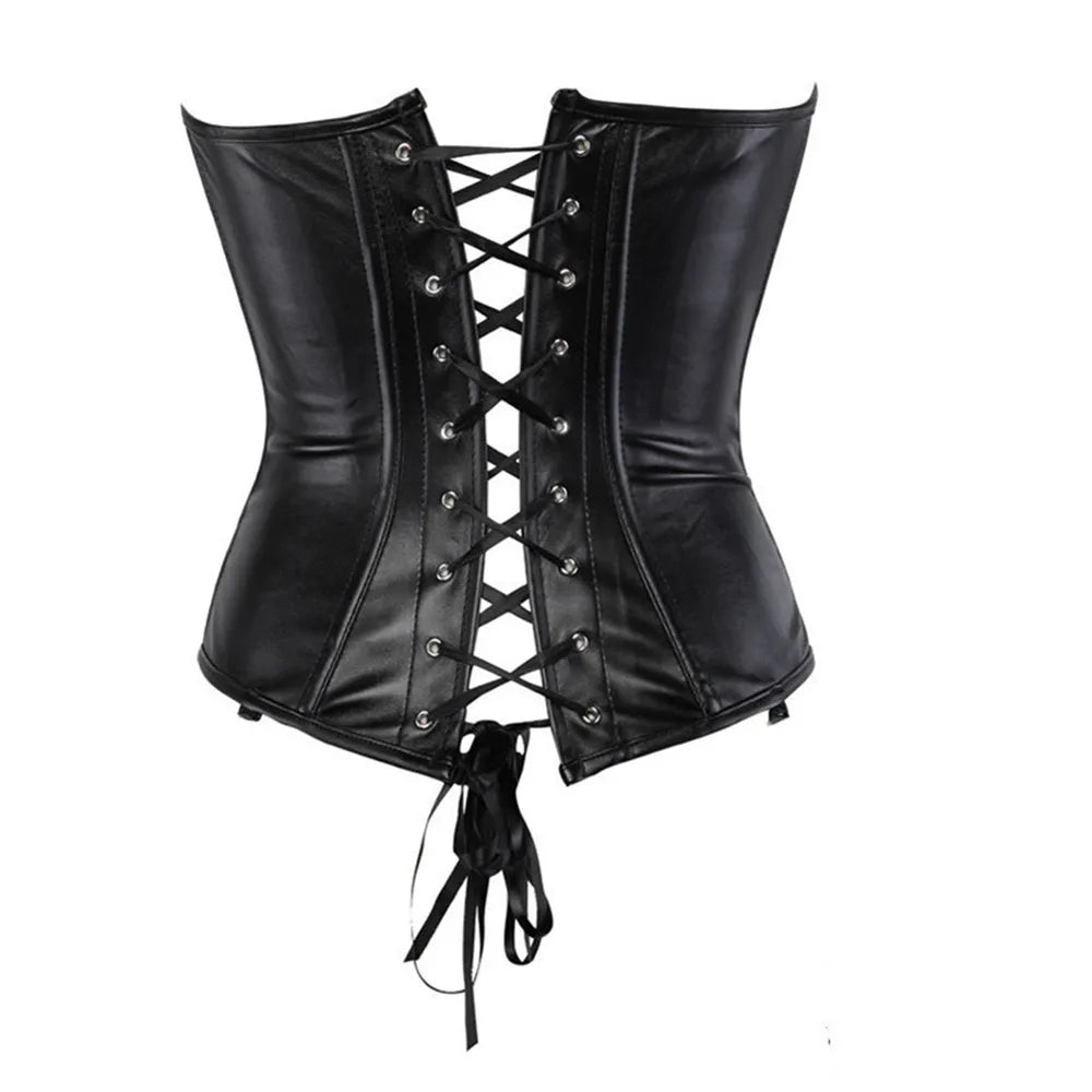 Front Side Lacing Faux Leather Overbust Corsets