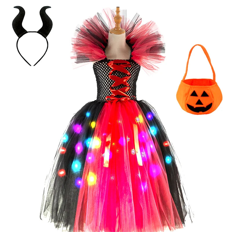 Girls Witch Ghost Vampire Halloween Costume Fluffy Tulle Dress