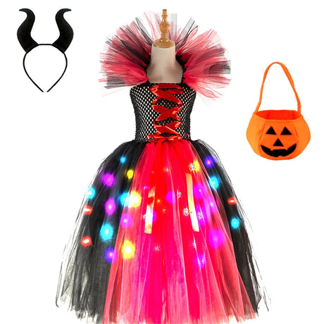 Girls Witch Ghost Vampire Halloween Costume Fluffy Tulle Dress