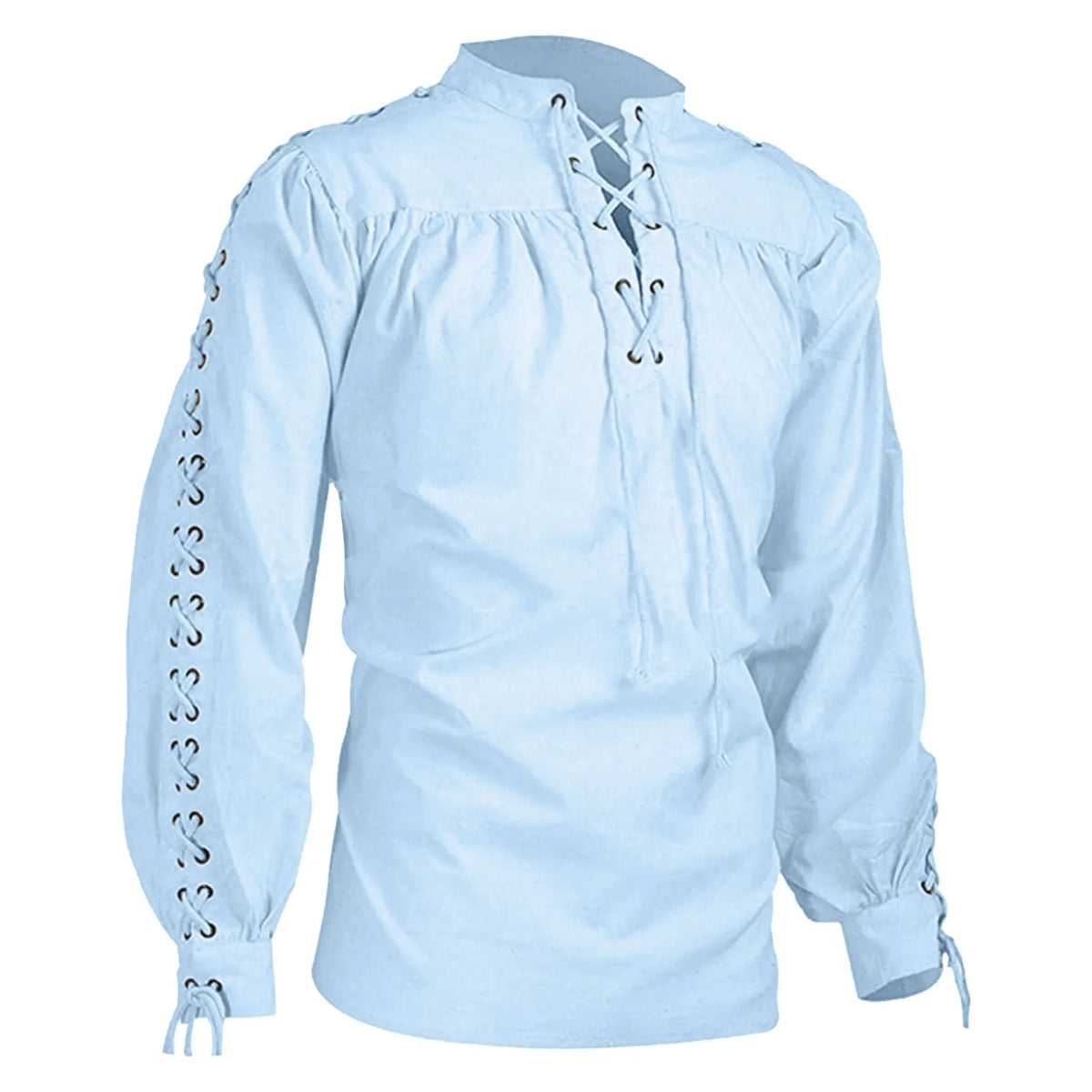 Men Tunic Shirts Viking Pirate Costume Gothic Clothes Drawstring Knight Cosplay Top