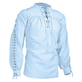 Men Tunic Shirts Viking Pirate Costume Gothic Clothes Drawstring Knight Cosplay Top