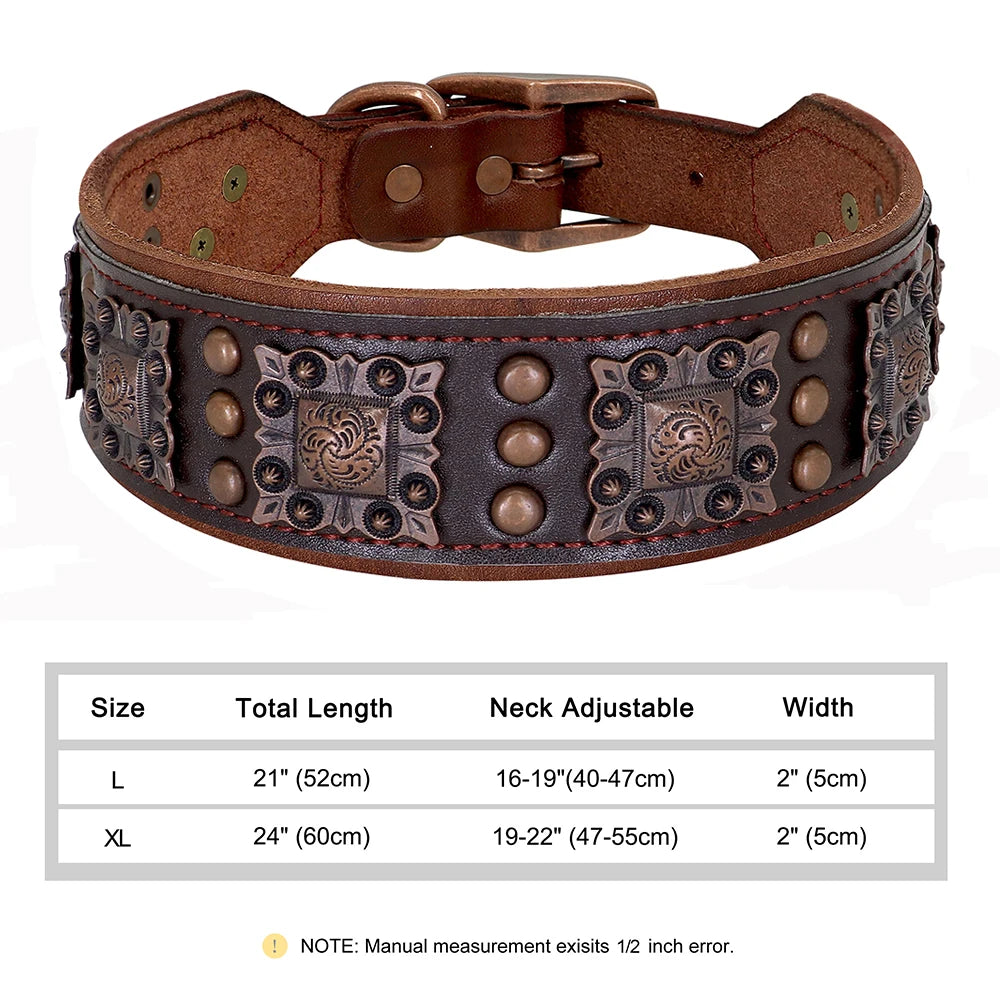 Genuine Leather Dog Collar 2inch Wide Rivets and Spikes Medieval Cosplay