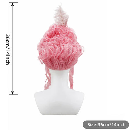 Pink Fluffy High-Top Cosplay Wig Queen's Hairstyle with Feather Flowers