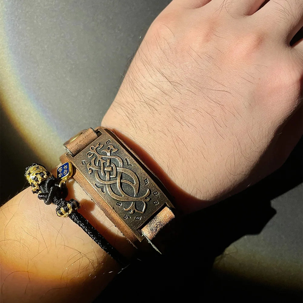 Genuine Leather Buckled Wristband Bracelet For Men Handmade Adjustable Wrist Cuff