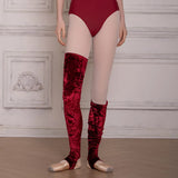 Long Red Velvet Warm Leggings Dance Leg Warmers Ballet Warm Up Socks